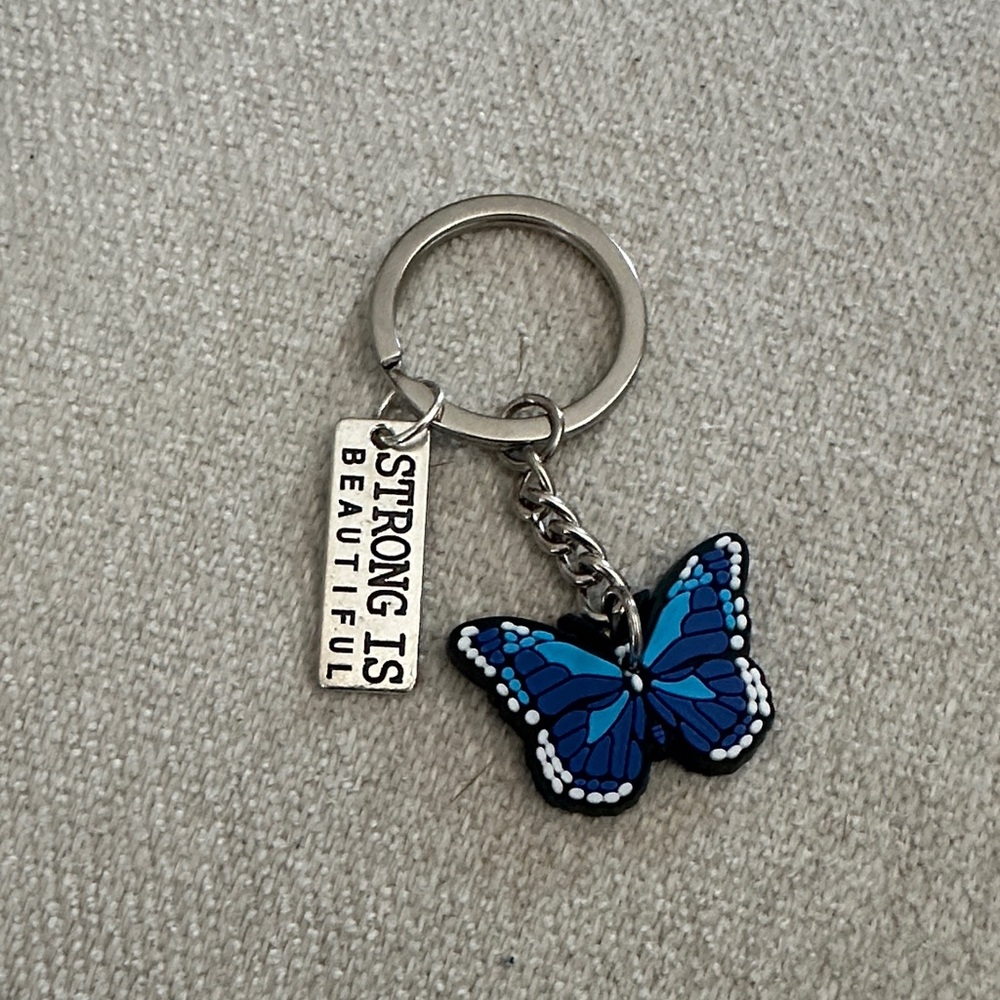 Blue Butterfly Keychain with Inspirational Charm